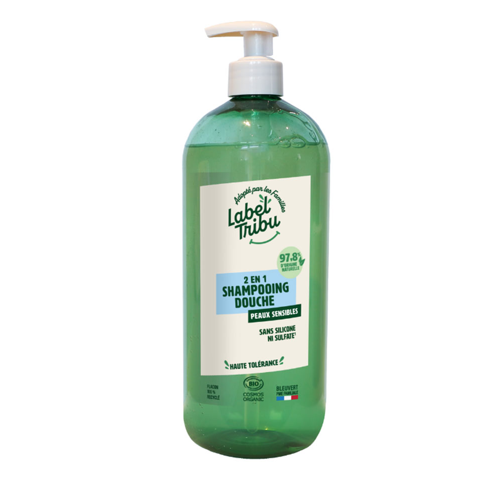 Label Tribu Doccia Shampoo 2in1 per Pelle Sensibile Senza Profumo 1L