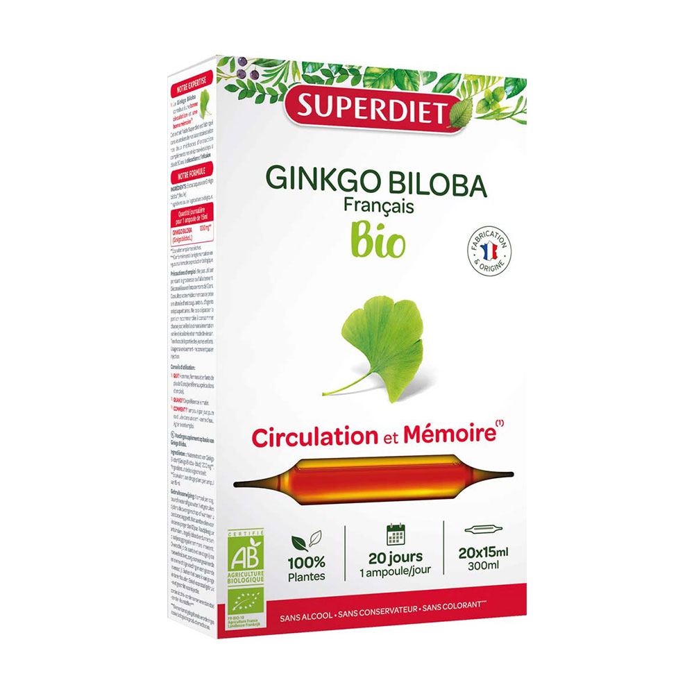 Superdiet Ginkgo Biloba bio per circolazione e memoria 20 fiale