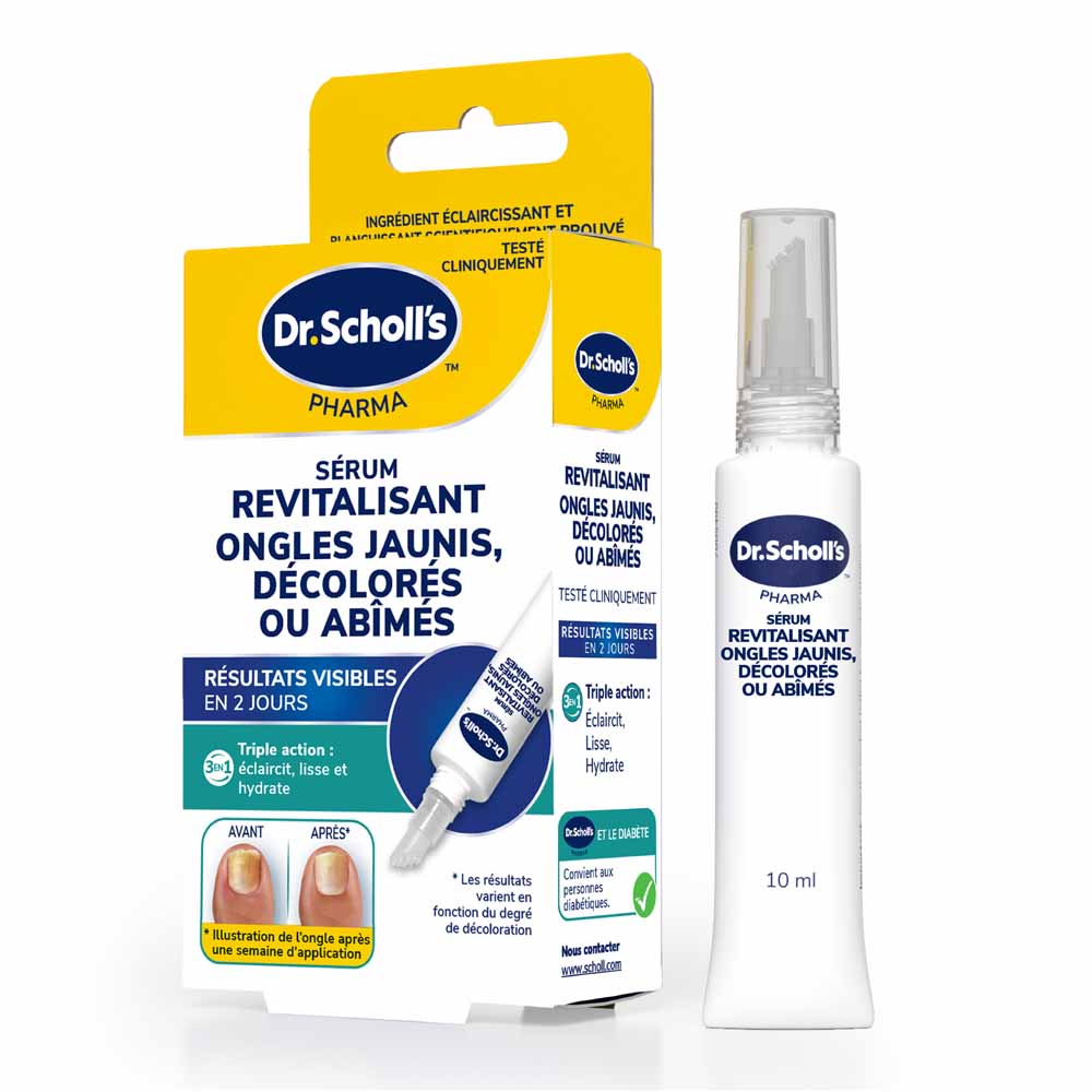 Scholl Siero Rivitalizzante a Tripla Azione per Unghie Ingiallite, Decolorate o Danneggiate 10ml