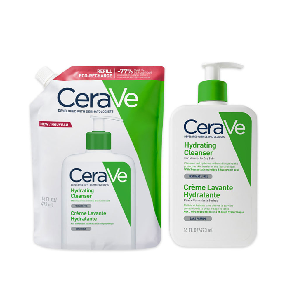 Cerave Detergente Corpo Crema lavante idratante viso e corpo + eco ricarica pelli normali a secche 2 x 473 ml