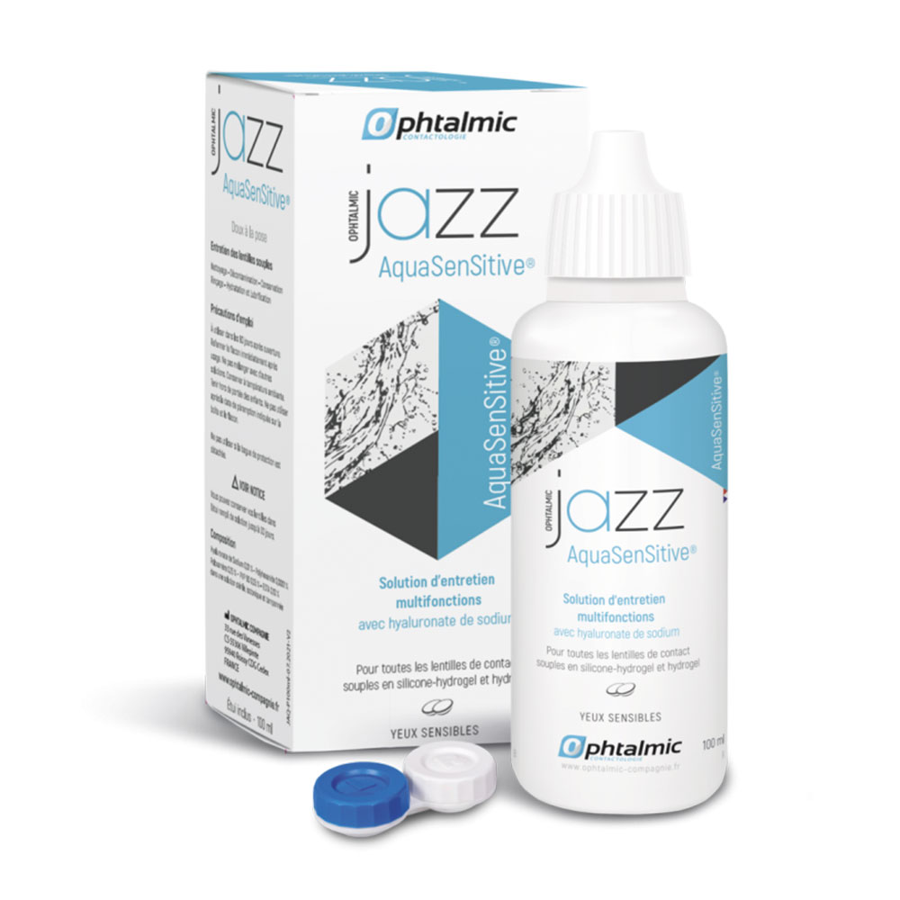 Ophtalmic AquaSensitive Soluzione multifunzione Jazz per tutti i tipi di lenti a contatto morbide 100 ml