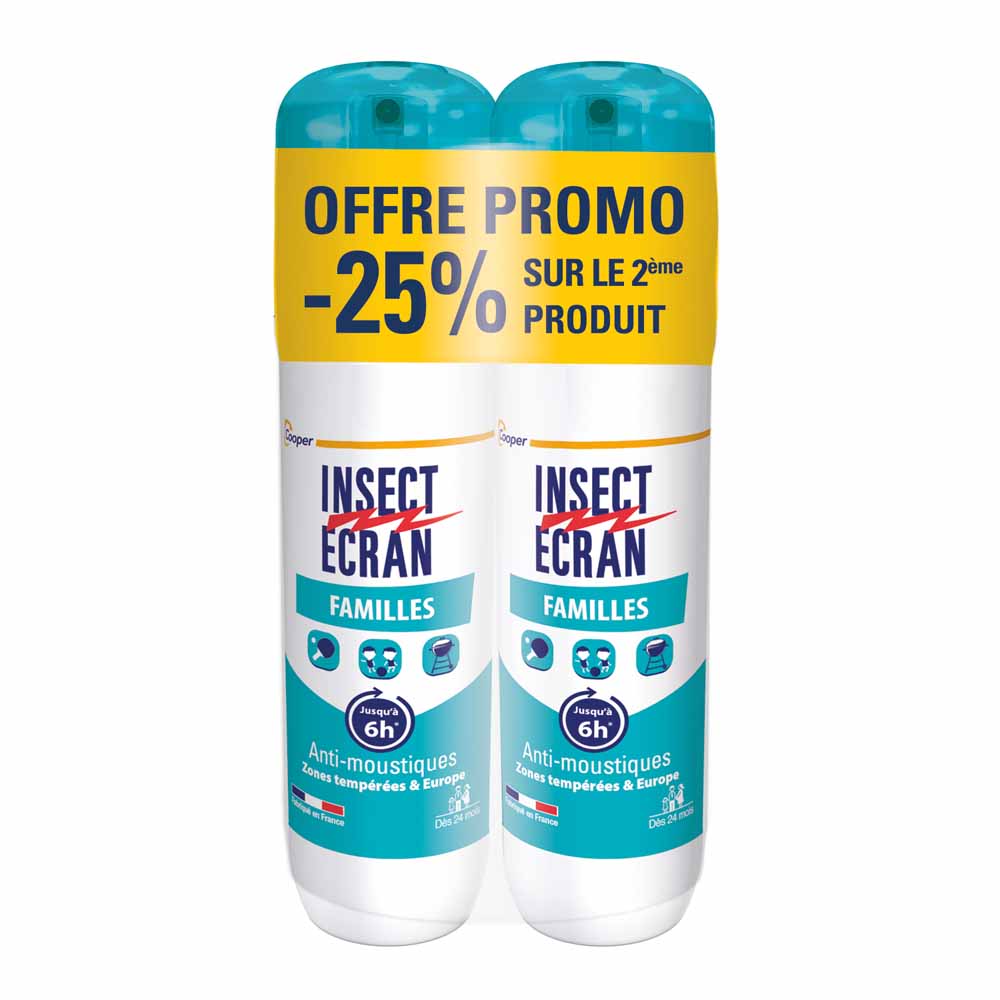Insect Ecran Pelle Repellente per zanzare per la famiglia Jusqu'à 6h 2x100ml