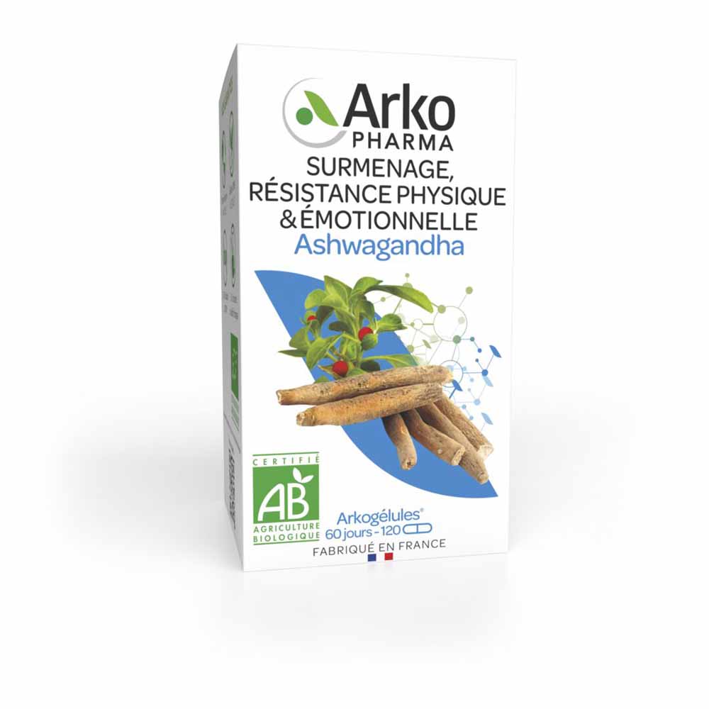 Arkopharma Arkocapsule Ashwagandha Bio Sovraccarico di lavoro, resistenza fisica ed emotiva 120 capsule