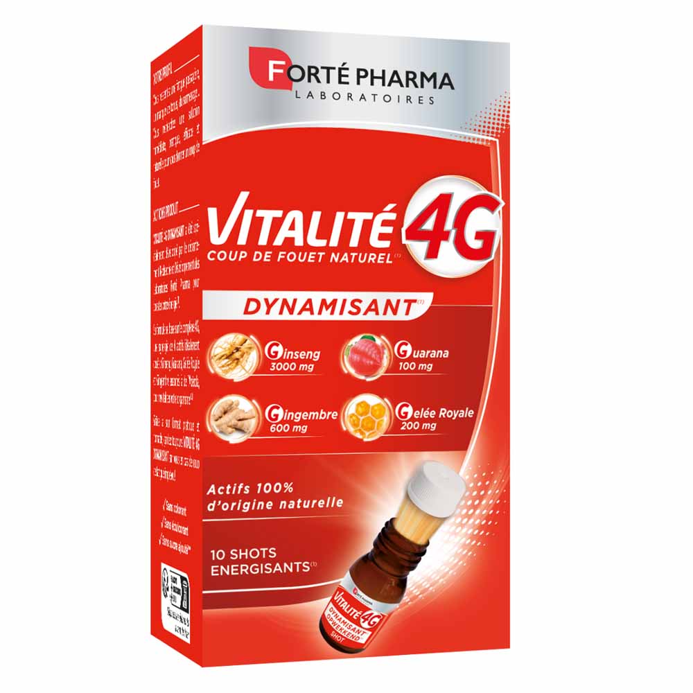 Forté Pharma Vitalité 4G Shot energizzante con ginseng, zenzero, pappa reale e guaranà 10 falconcini da bere