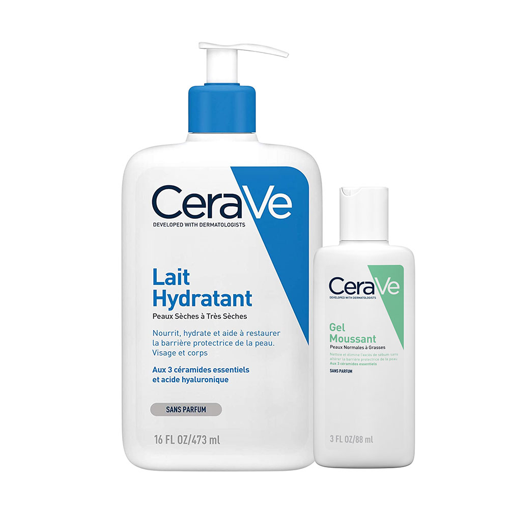 Cerave Body Lait Hydratant Visage Et Corps et Gel Moussant Sans Parfum 561ml
