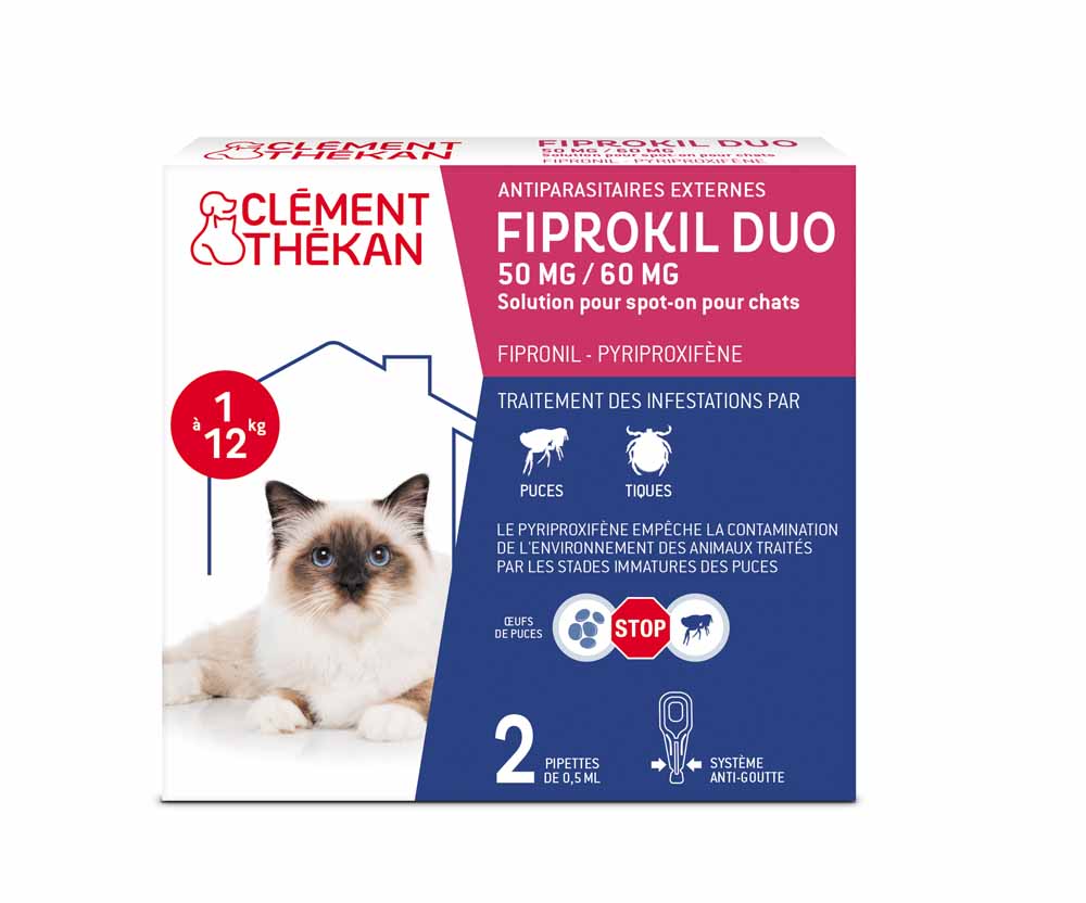 Clement-Thekan Fiprokil Duo antipulci e zecche per Gatto Gatti 1-12 kg 2 pipette