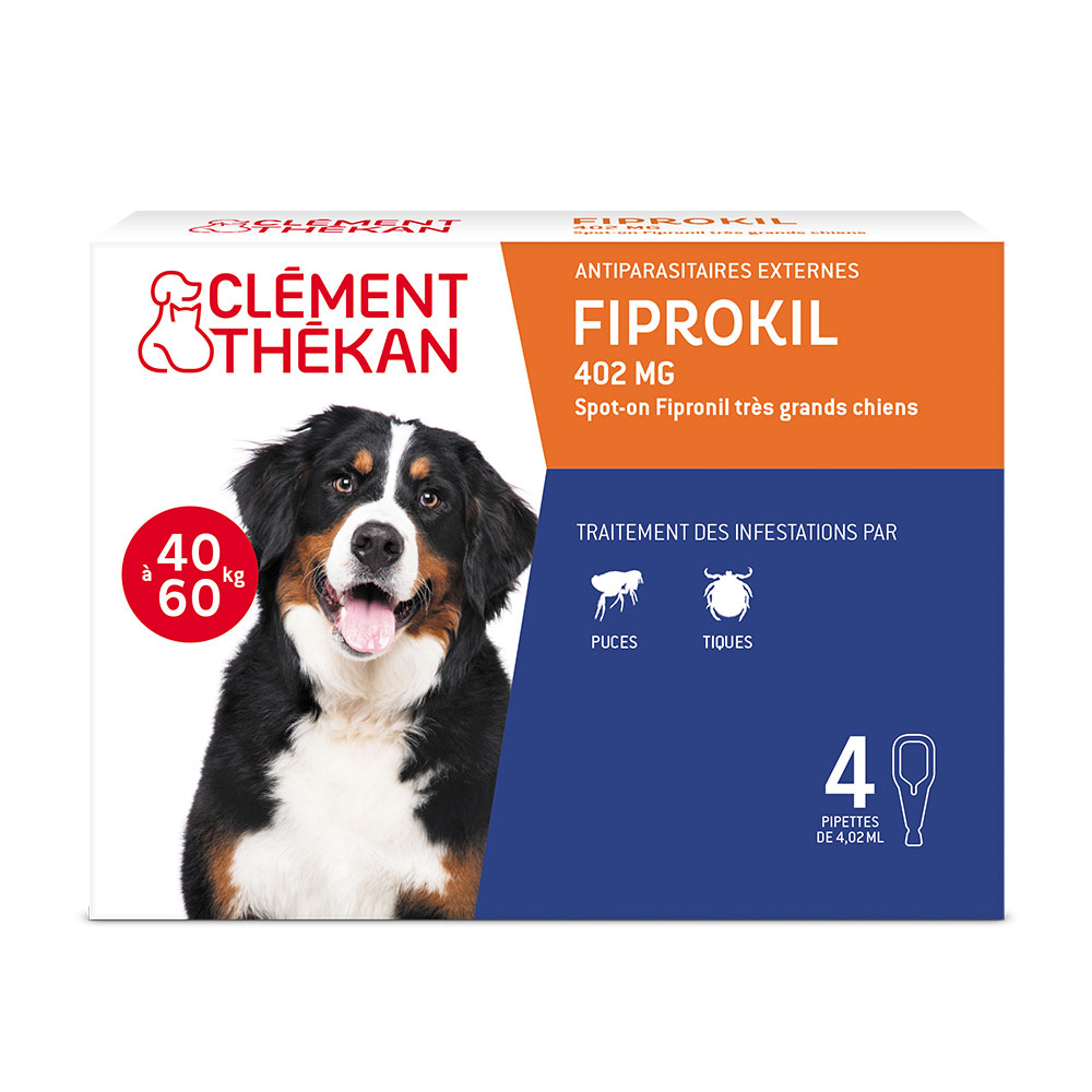 Clement-Thekan Fiprokil Anti-Puces Anti-Tiques Très Grands Chiens 40-60kg 4.02ml x 4 pipette