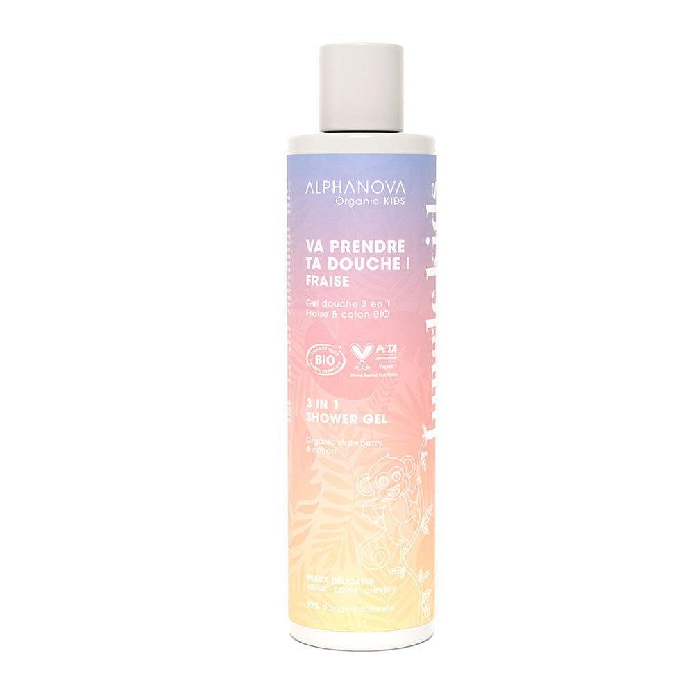 Alphanova Kids 3 in 1 capelli corpo viso fragola e cotone bio 250ml