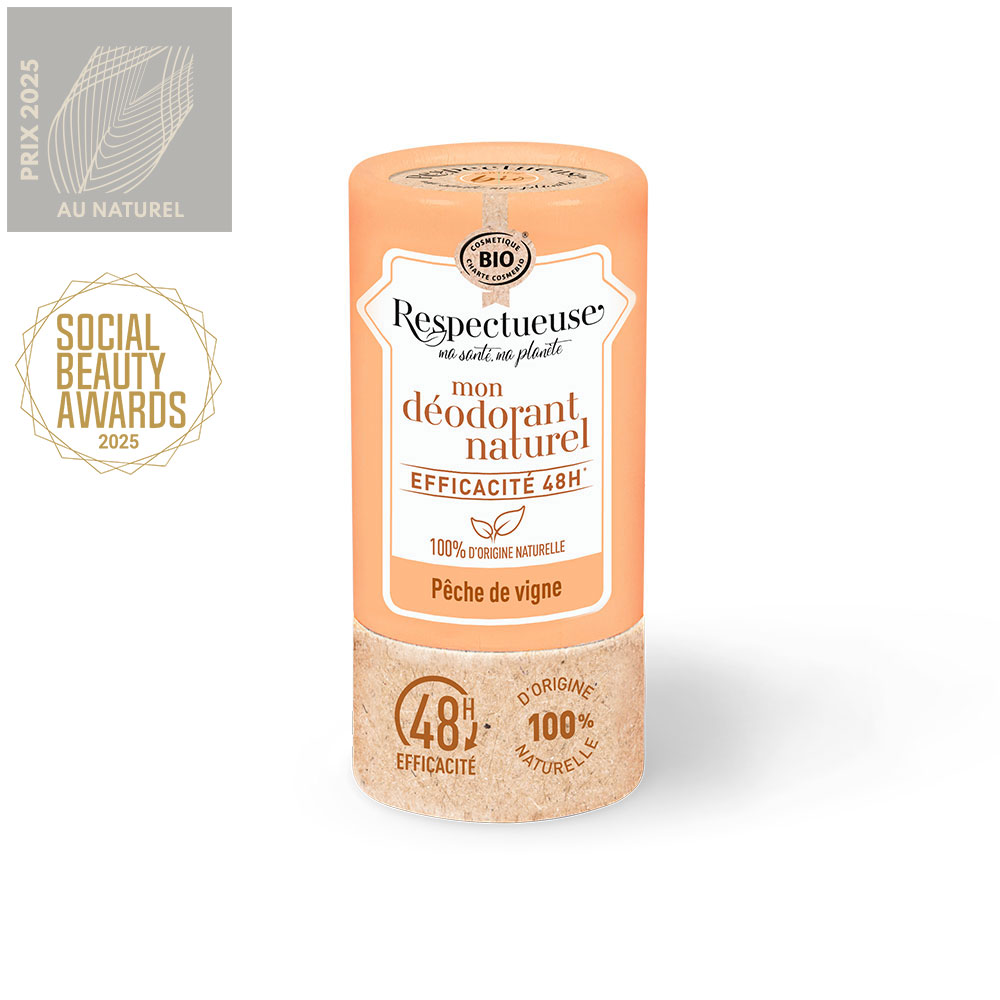 Respectueuse Deodorante stick naturale 48 ore al profumo di pesca di vite 50 g
