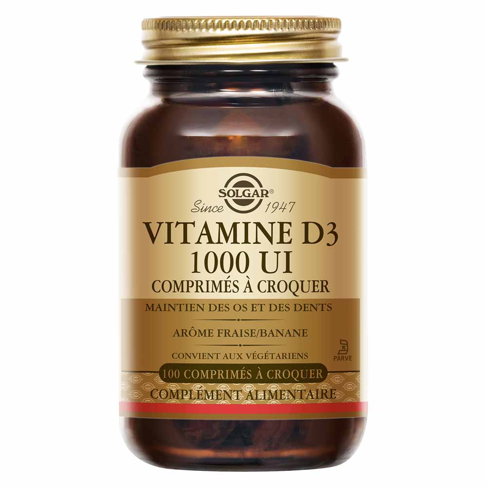 Solgar Vitamine D3 1000 UI da masticare gusto fragola/banana per le difese immunitarie 100 compresse masticabili