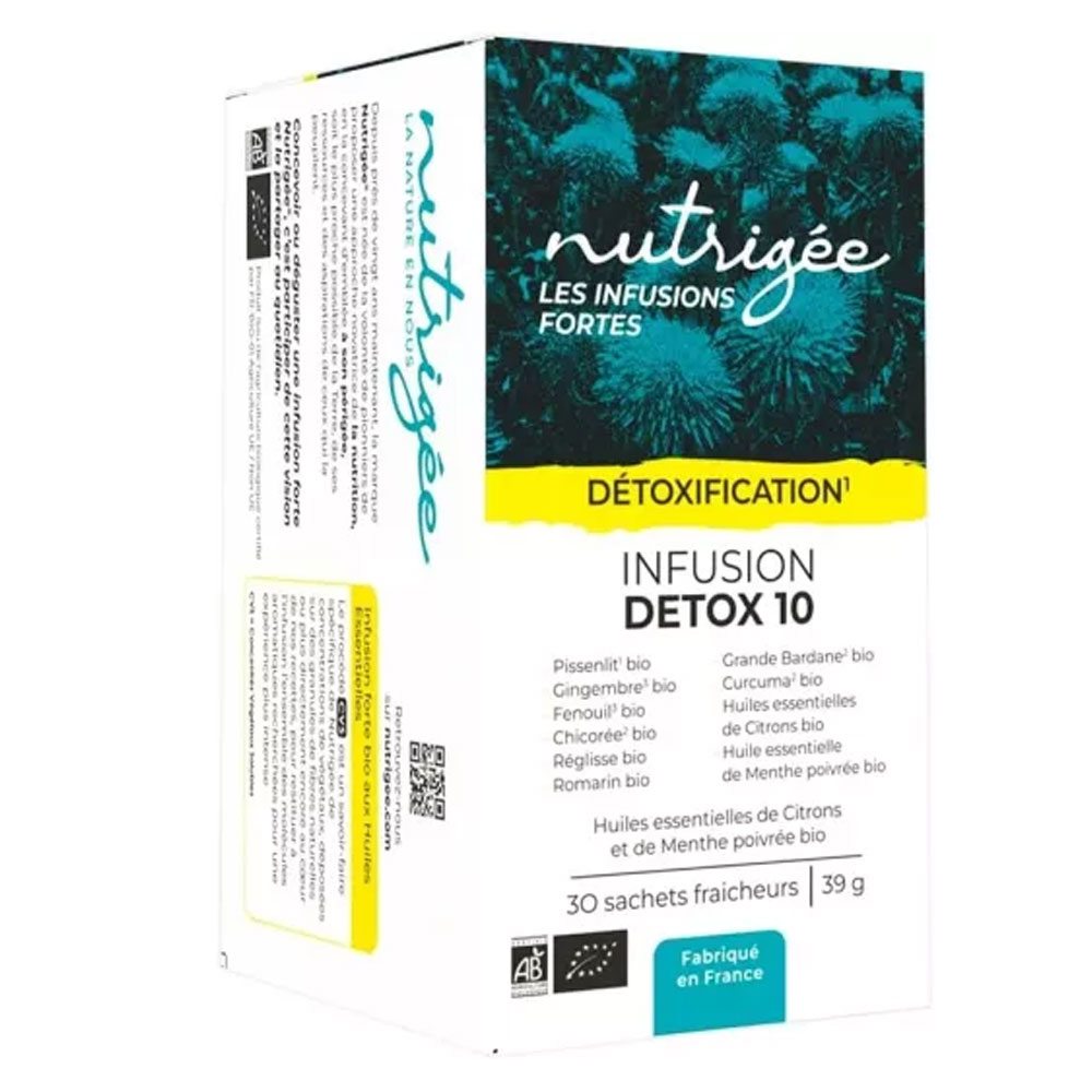 Nutrigée Infusion Detox 10 Bio 30 Bustine Fegato e Intestino 10 plantes 30 sachets