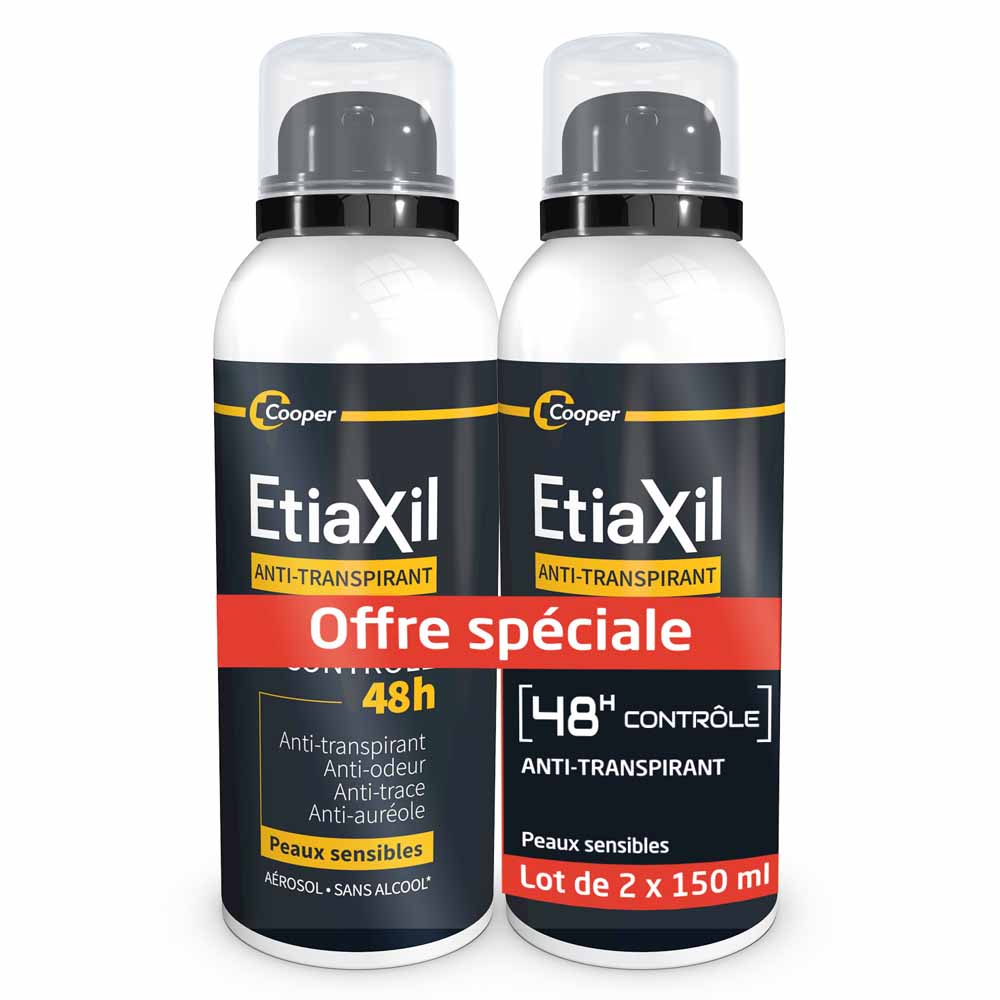 Etiaxil Anti-traspirante Deodorante spray uomo controllo 48h per pelli sensibili 2 x 150 ml
