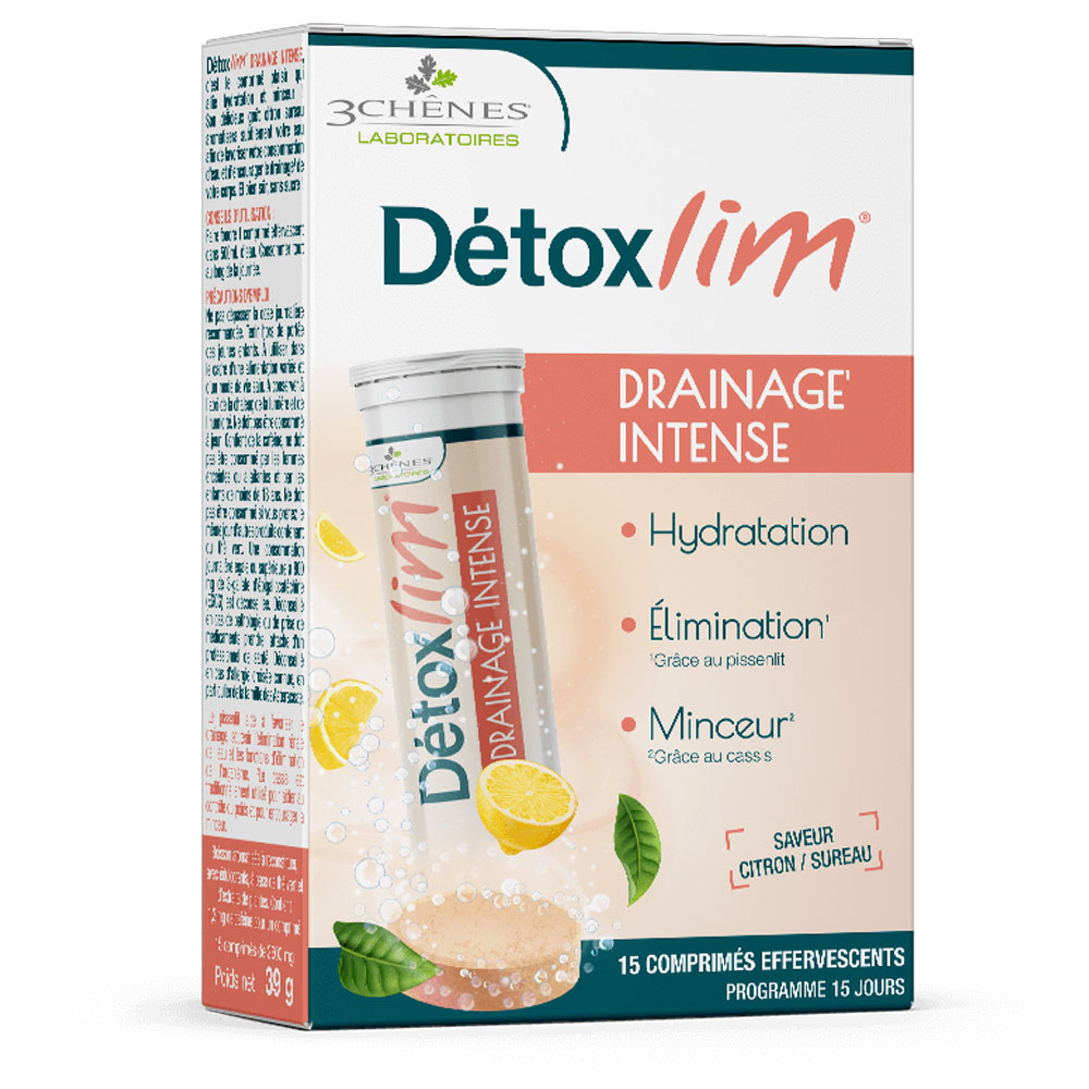3 Chênes Detoxslim drenaggio intenso con limone e sambuco 15 compresse effervescenti
