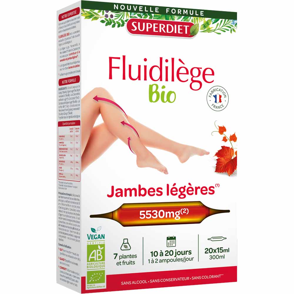 Superdiet FLUIDILEGE vite rossa biologica 20 fiale da 15 ml