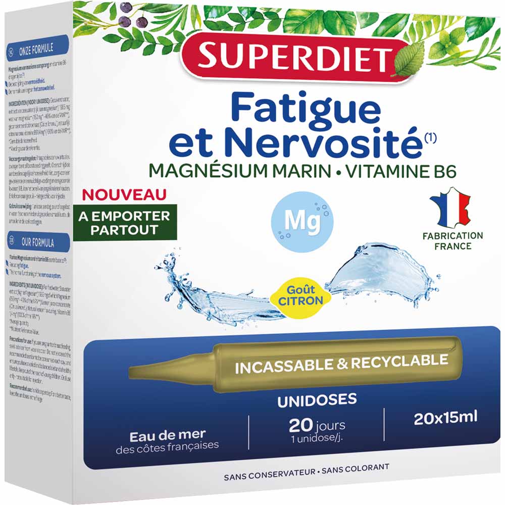 Superdiet Magnesio marino Vitamine B6 Stanchezza e nervosismo 20 monodosi da 15 ml