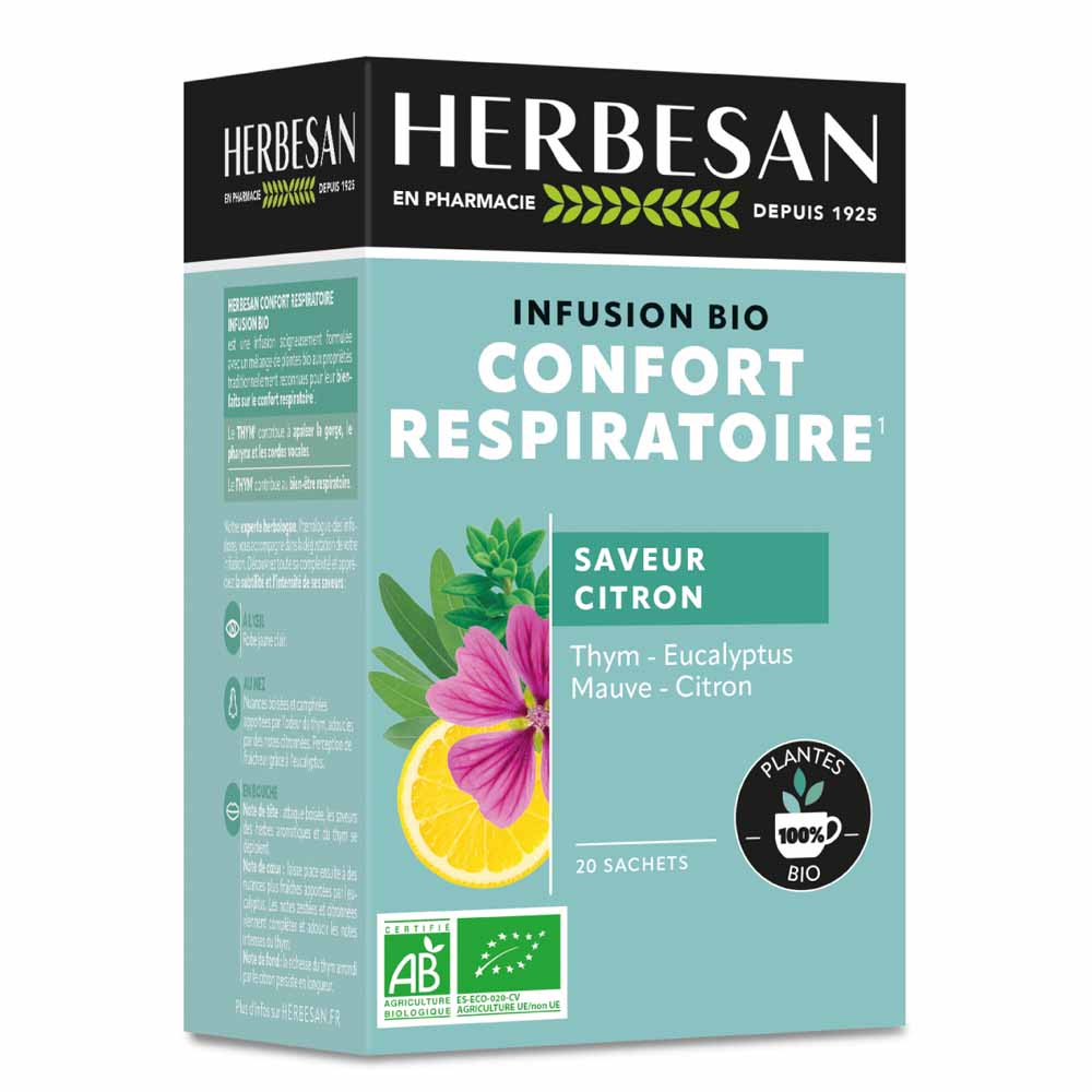 Herbesan Infuso biologico di Timo per la Respirazione Aroma Limone 20 bustine