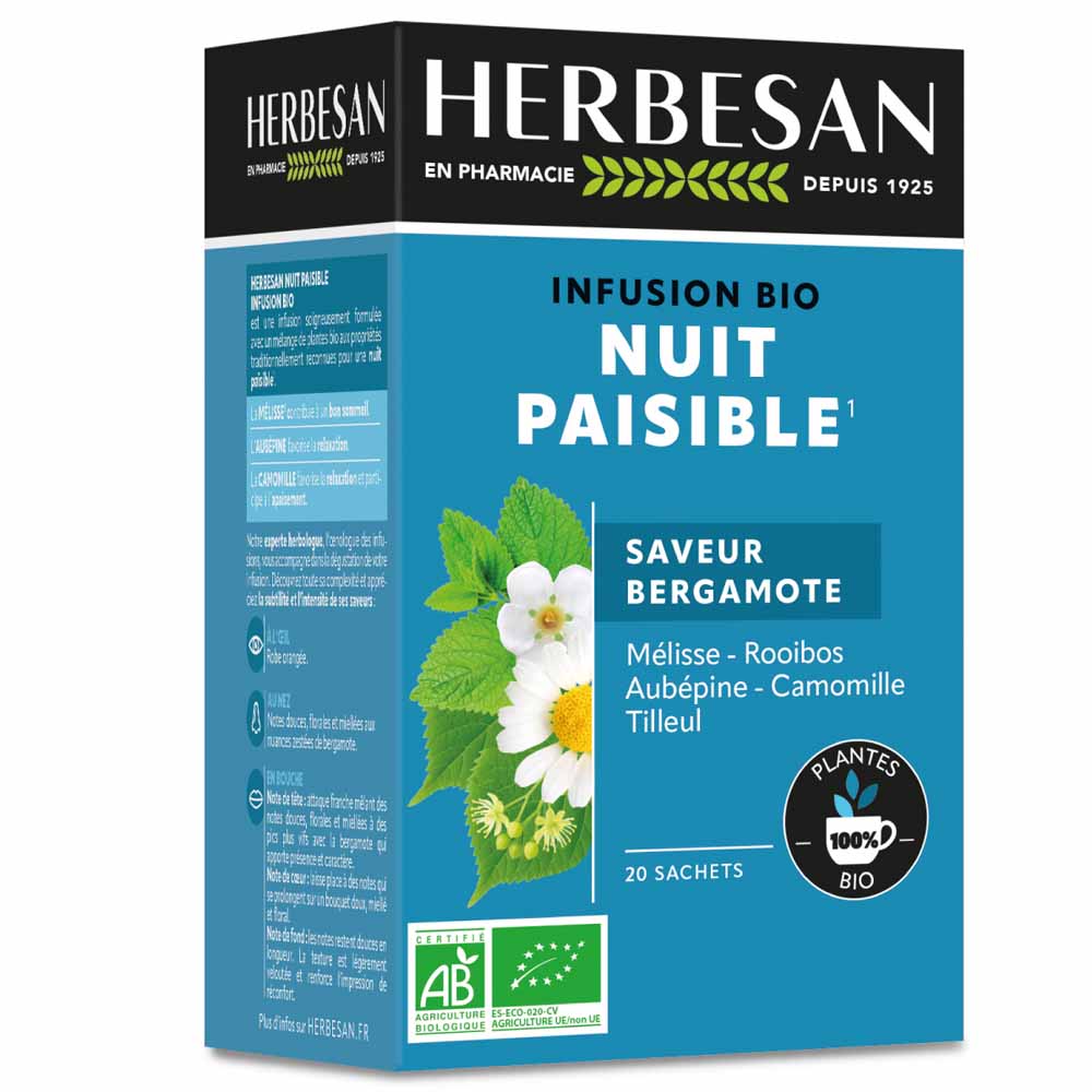 Herbesan Infuso Camomilla Notte serena Biologico Aroma di bergamotto 20 bustine