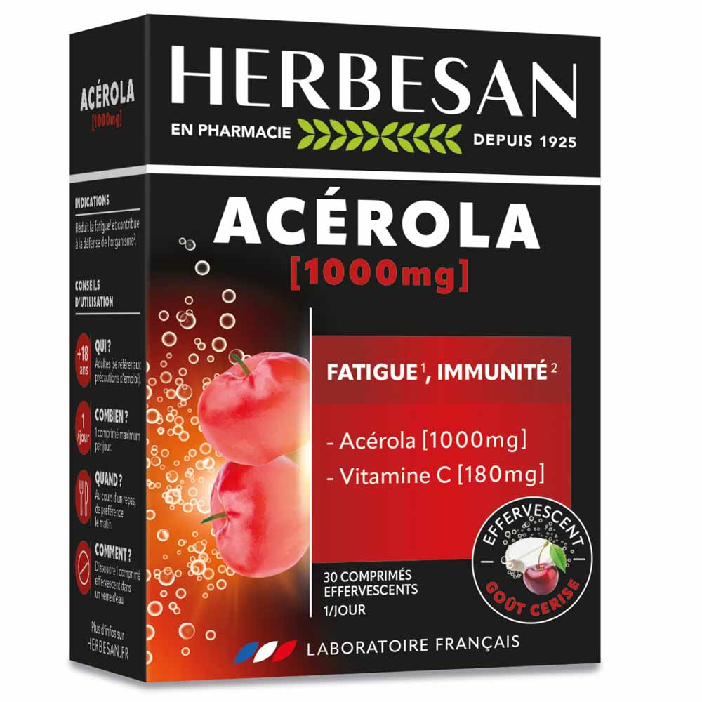 Herbesan Acerola 1000mg Vitamina C 180mg Gusto ciliegia 30 compresse