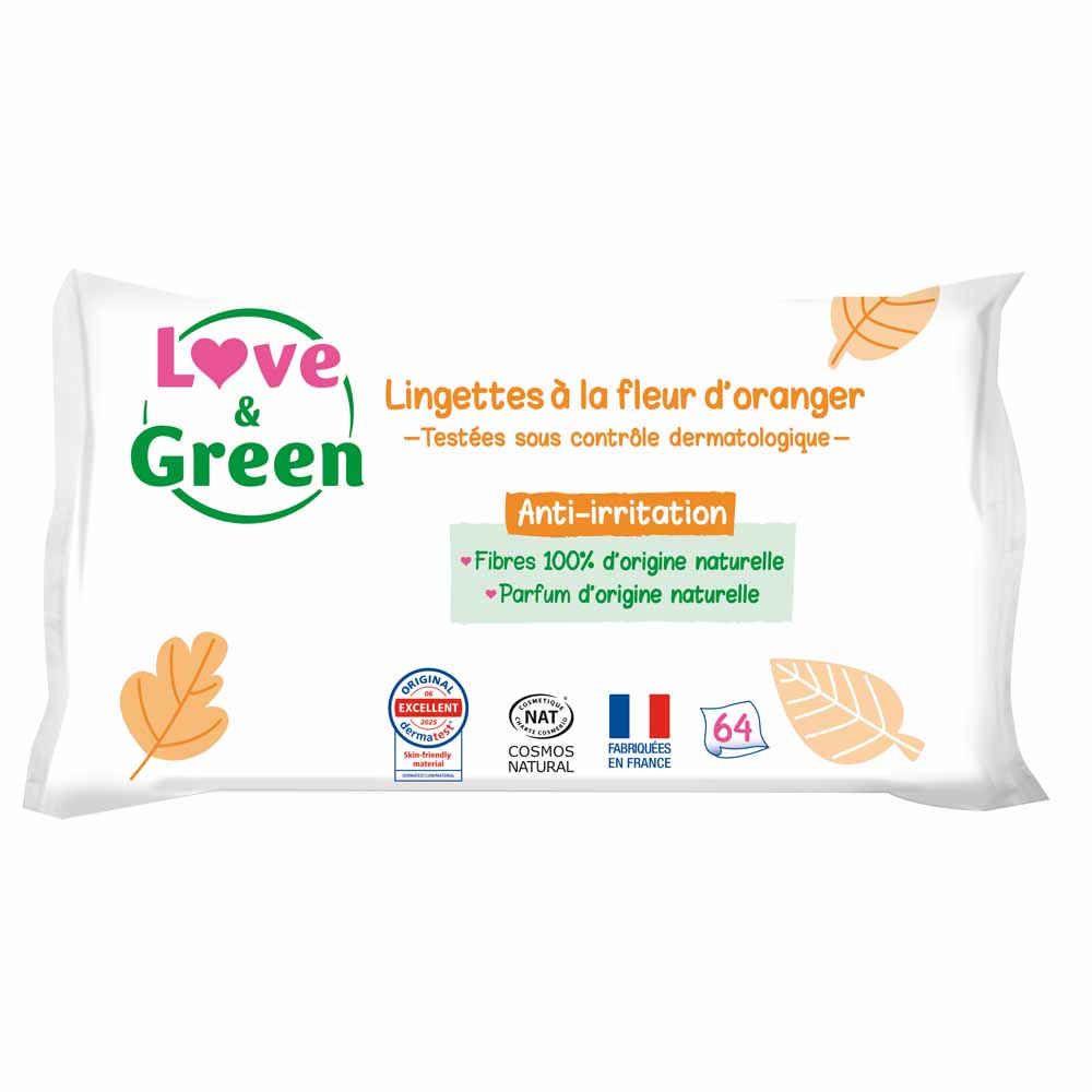 Love&Green Salviettine per bebè alla flor d’arancio per pelle sensibile x64