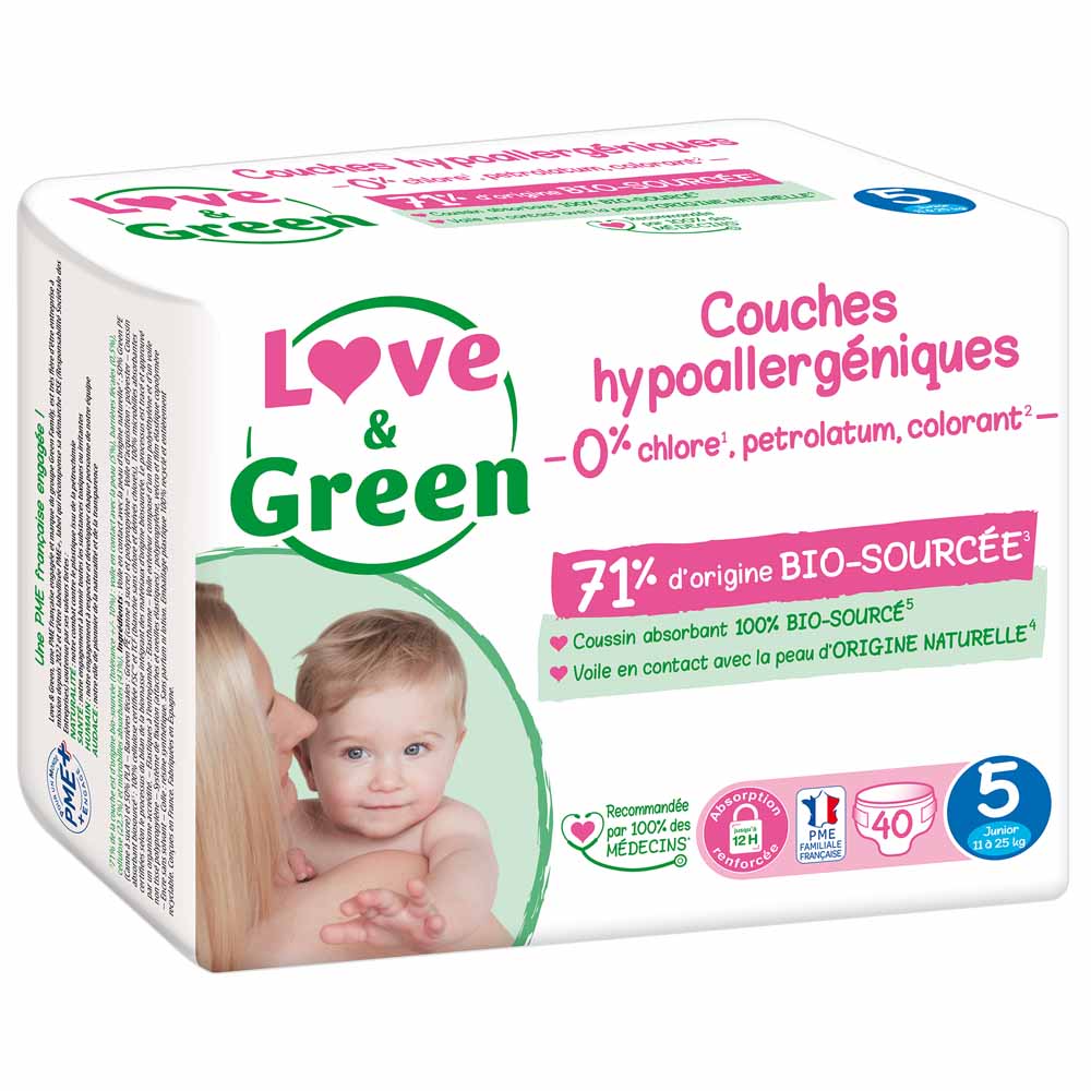 Love&Green Pannolini ipoallergenici taglia 5 Junior da 11 a 25 kg x40