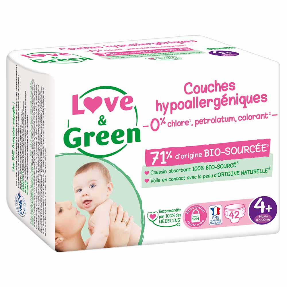 Love&Green Pannolini ipoallergenici Taglia 4+ da 9 a 20 kg x42