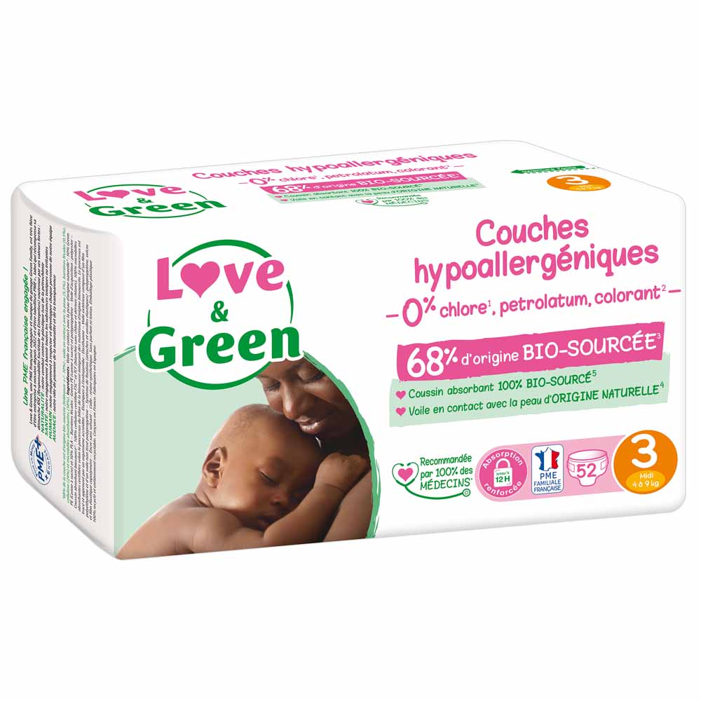 Love&Green Pannolini ipoallergenici - Taglia 3 da 4 a 9 kg x52