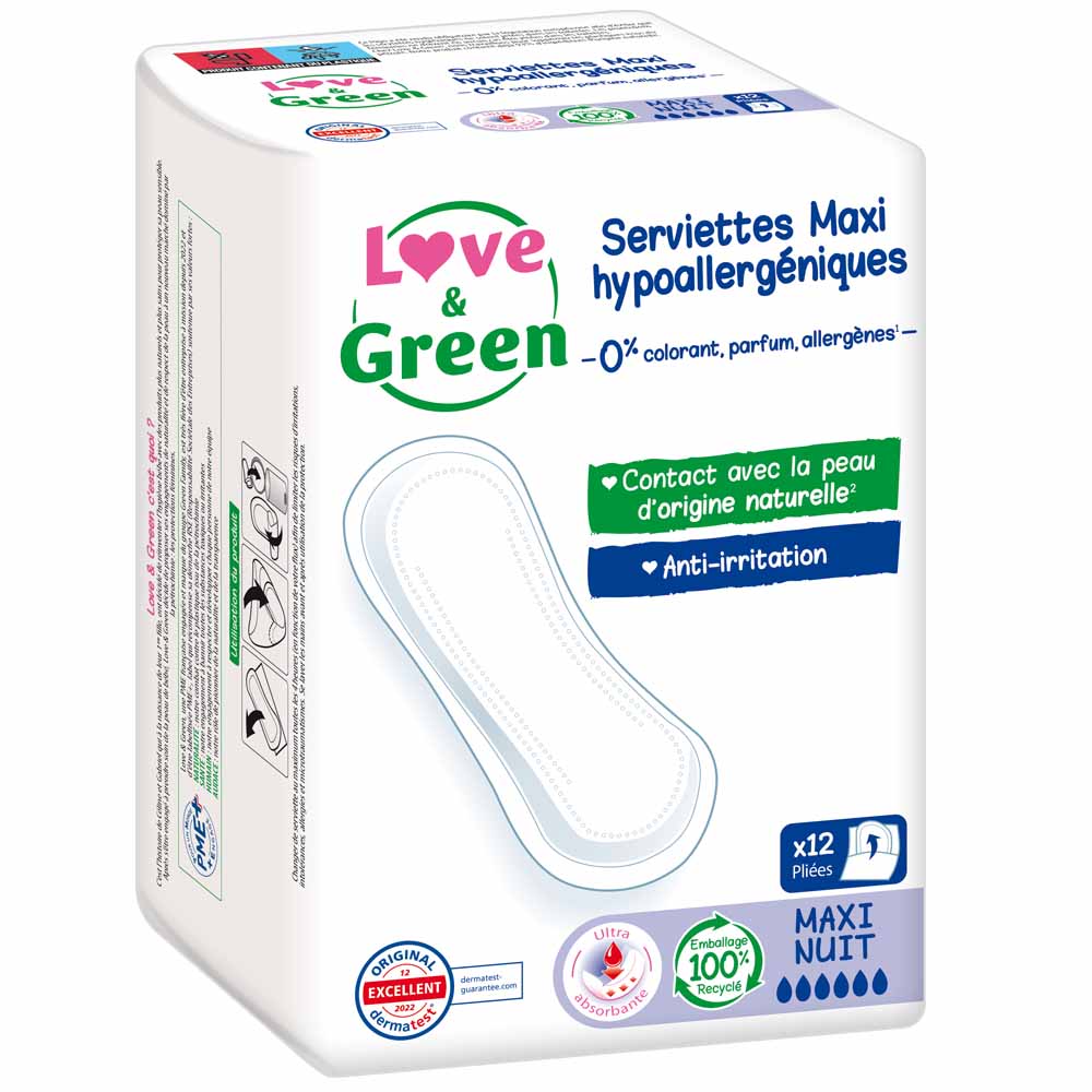 Love&Green Anti-irritazioni Maxi Notte 12 Asciugamani