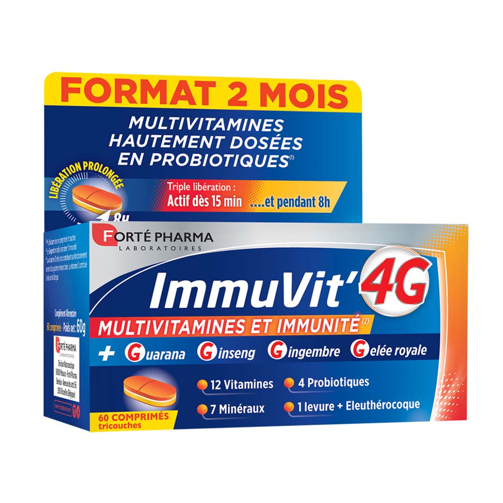 Forté Pharma ImmuVit'4G Immunità senior con vitamine, minerali e fermenti 60 compresse tri-strato