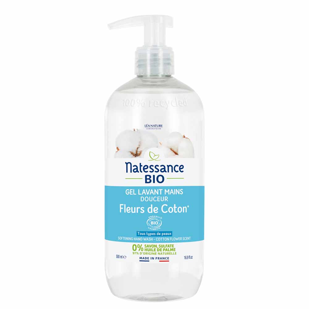 Natessance Gel detergente mani delicato fiore di cotone bio 500 ml