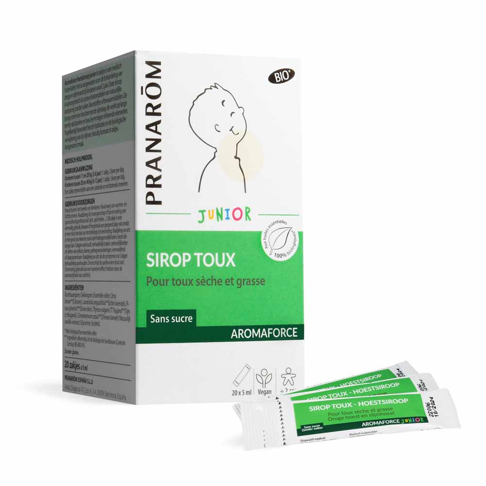 Pranarôm Aromaforce Sciroppo per tosse secca e grassa junior bio Da 2 anni 20 bastoncini da 5ml