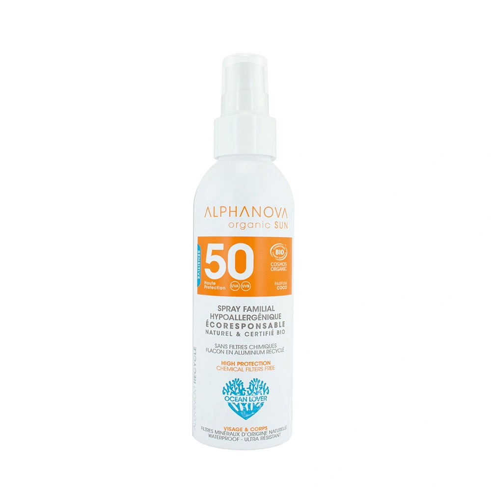 Alphanova Sun Spray solare biologico per famiglie SPF50+ ad alta protezione 150g