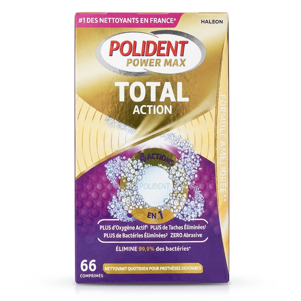 Polident Detergente per apparecchi dentari Power Max azione totale 66 compresse