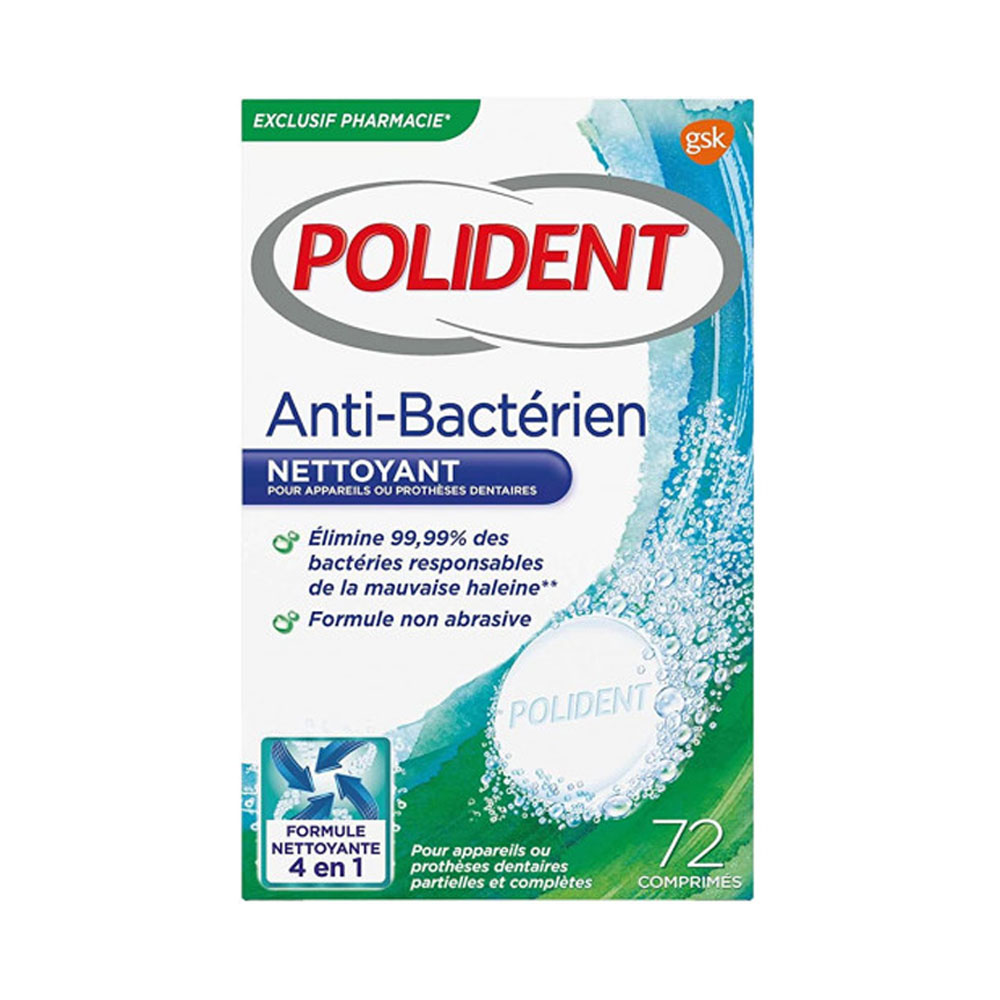 Polident Detergente 4 in 1 antibatterico per apparecchi e protesi dentarie 72 compresse
