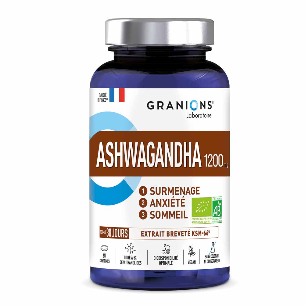 Granions Ashwagandha organica 1200 mg Superlavoro, ansia e Sonno 60 compresse