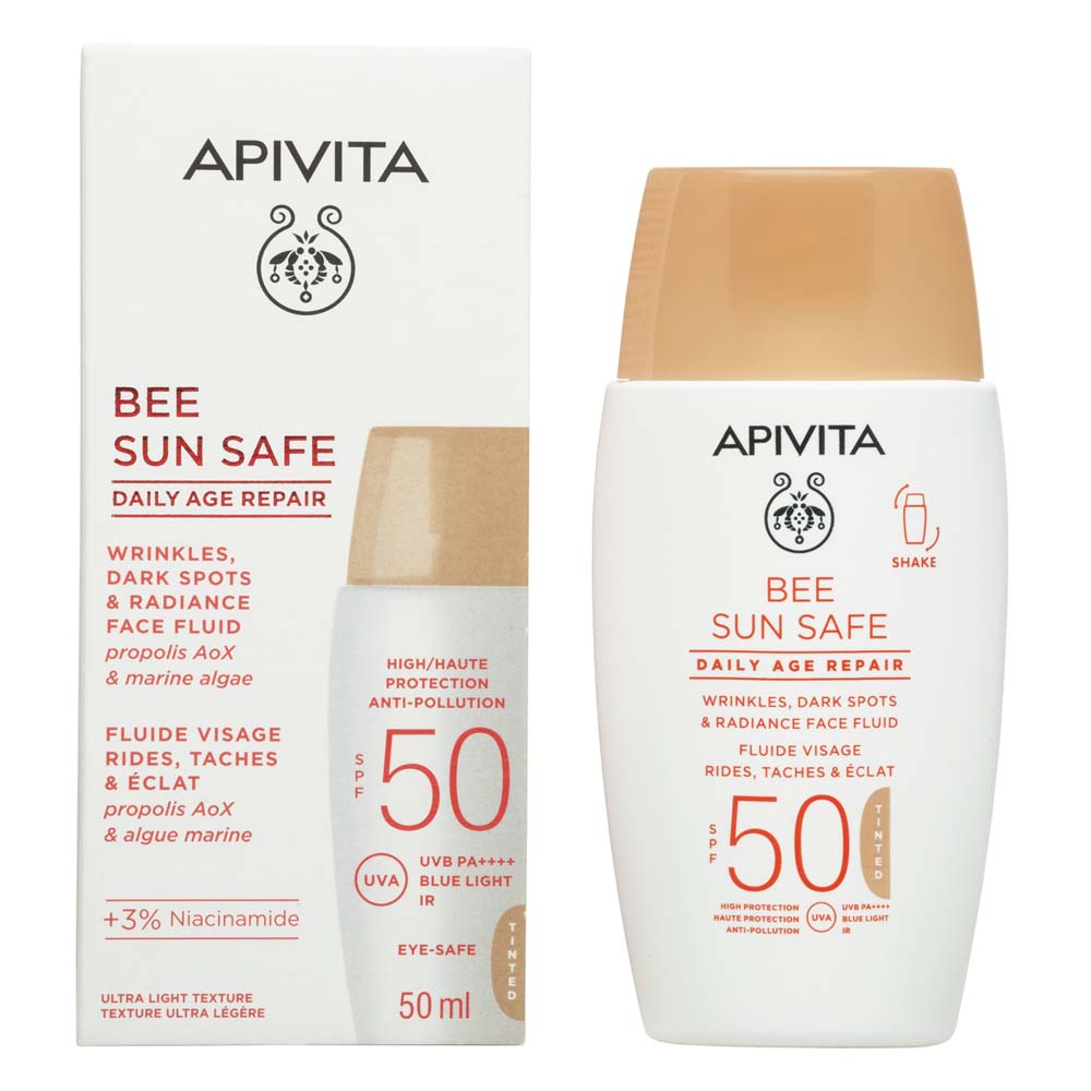Apivita Bee Sun Safe Fluido viso rughe, macchie e luminosità SPF50 colorato 50 ml