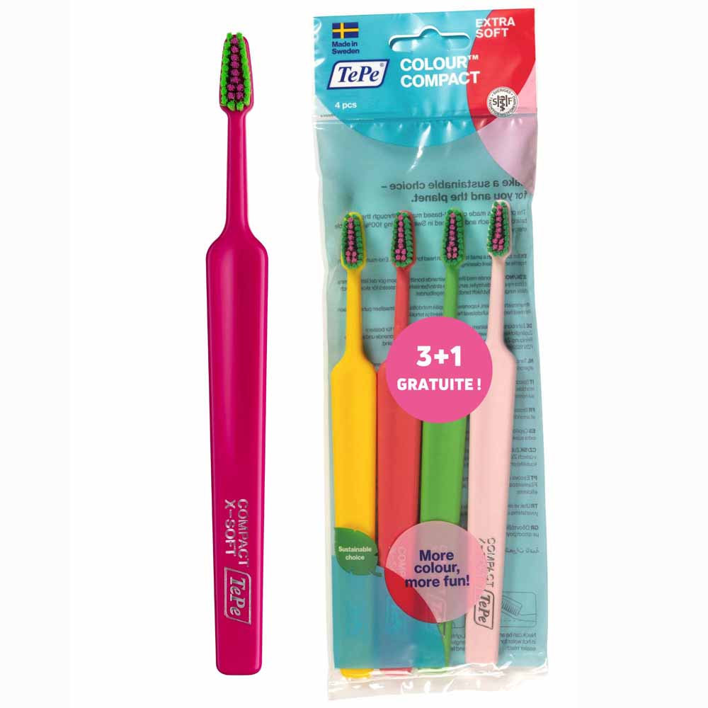 TePe Extra Soft Spazzolini da denti morbidi colour compact 4 unità