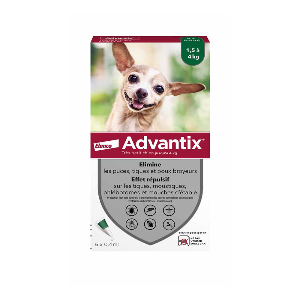 Advantix Pipette per cani di taglia molto piccola per cani da 1,5 a 4 kg 6 pipette da 0,4 ml