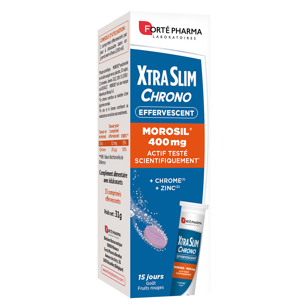 Forté Pharma XtraSlim Chrono Compresse effervescenti Morosil 400 mg gusto frutti rossi 15 compresse effervescenti