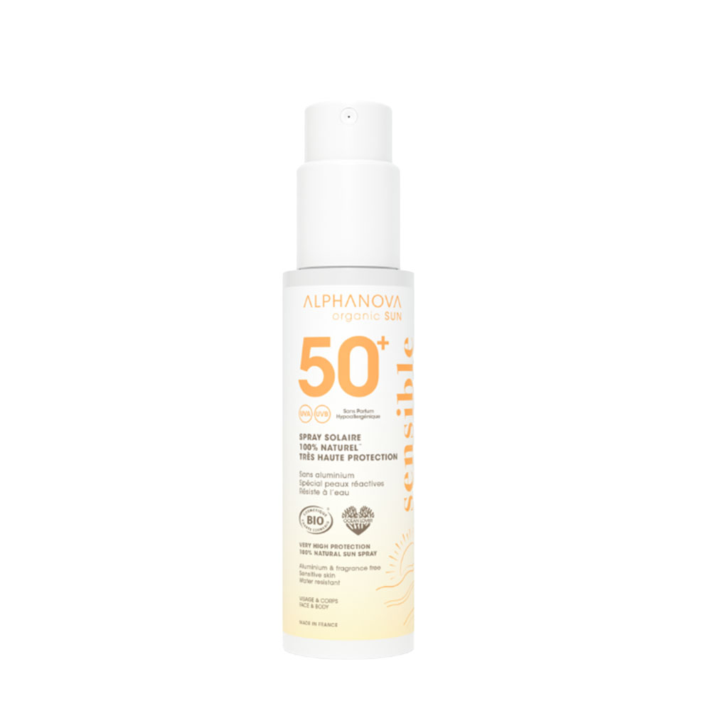 Alphanova Organic Sun Spray solare SPF50+ Sensitive+ senza profumo 100 g