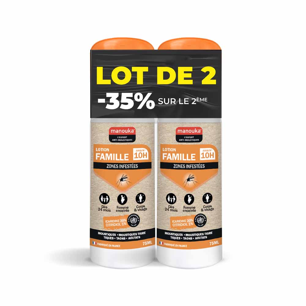 Manouka Spray Repellente per Zanzare Famiglia Lozione Tutte le Zone 2x75ml