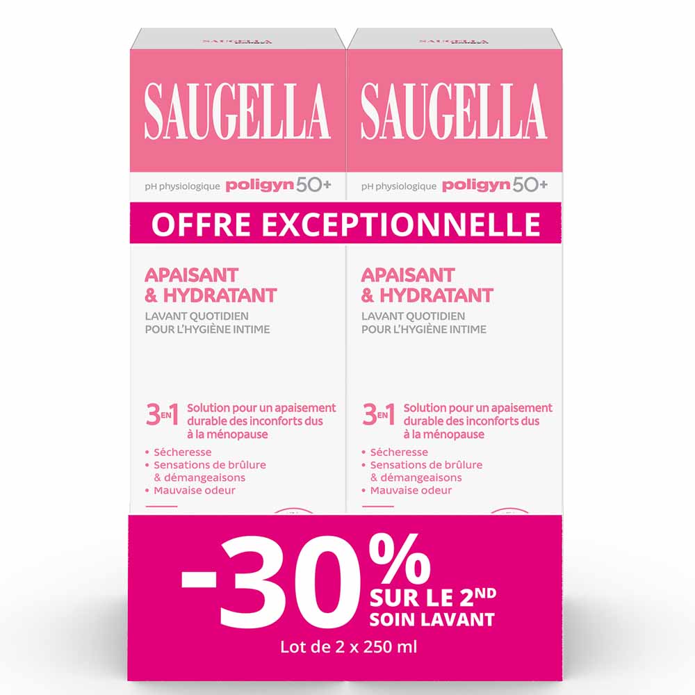 Saugella Poligyn Detergente intimo quotidiano 3-in-1 per donne in menopausa 2 x 250 ml