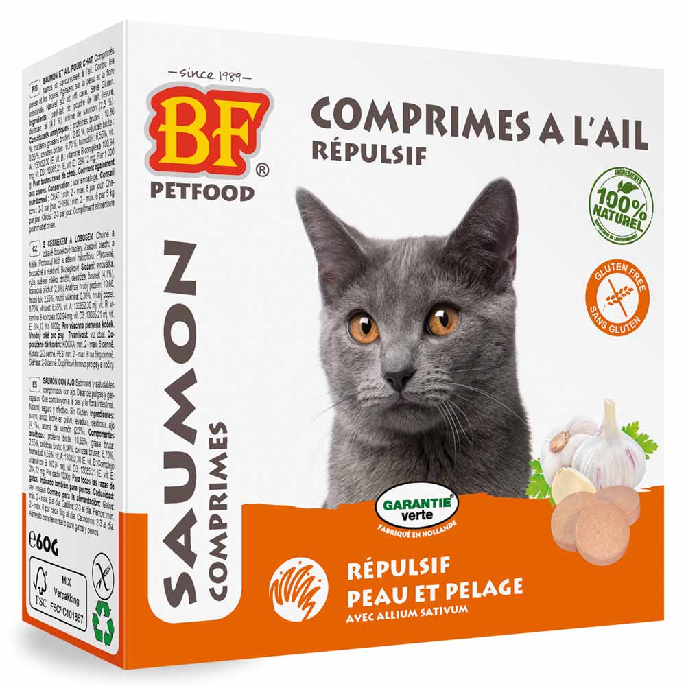 Biofood BF Petfood All'aglio repellente per pelle e pelo per gatti gusto salmone 100 compresse