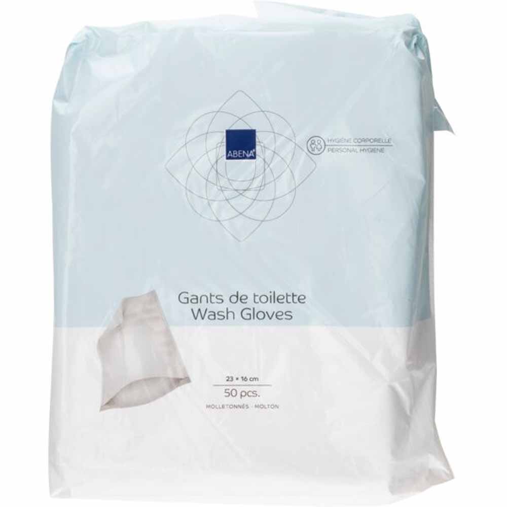 Abena Guanti da toilette cuciti in spugna 15x22,5 cm monouso 50 unità