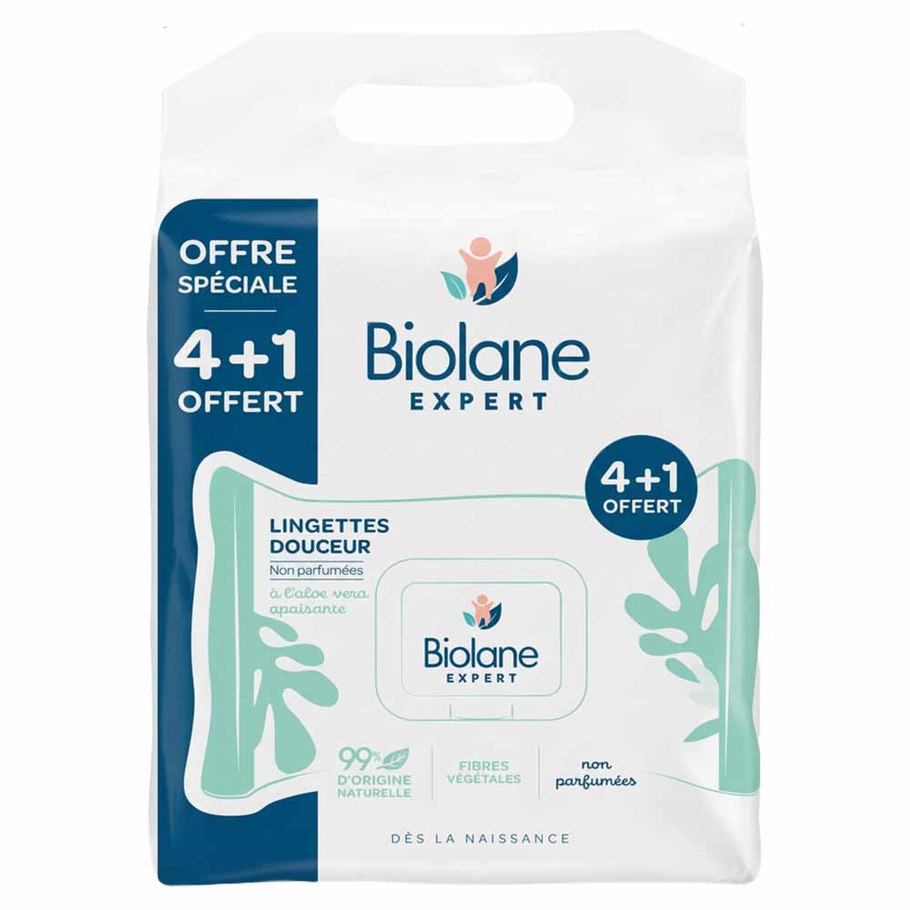 Biolane Esperto Salviettine delicate non profumate con aloe vera lenitiva 4 x 60 + 1 in omaggio