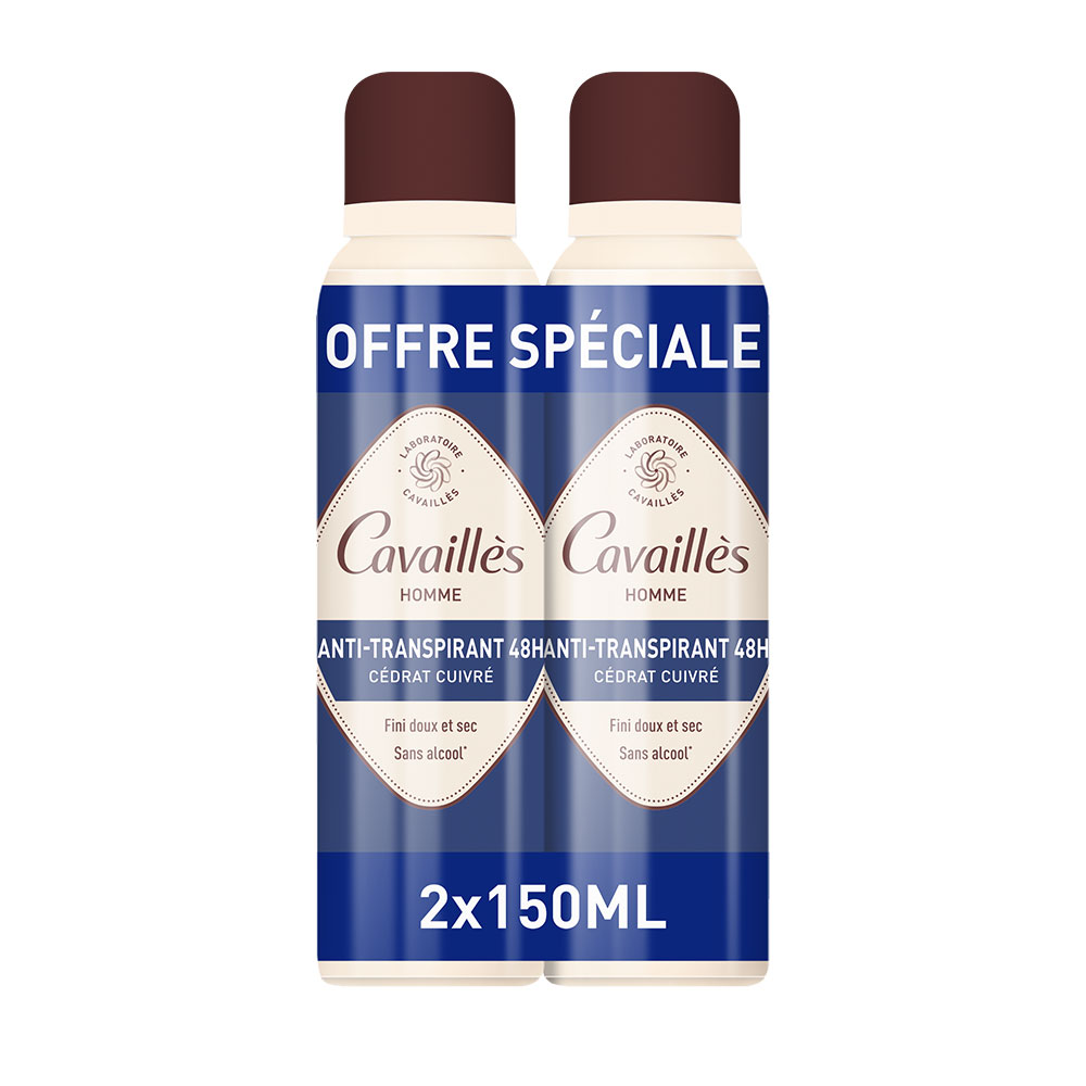 Cavaillès Absorb + Deodorante Spray Antitraspirante 48h Uomo 2x150ml