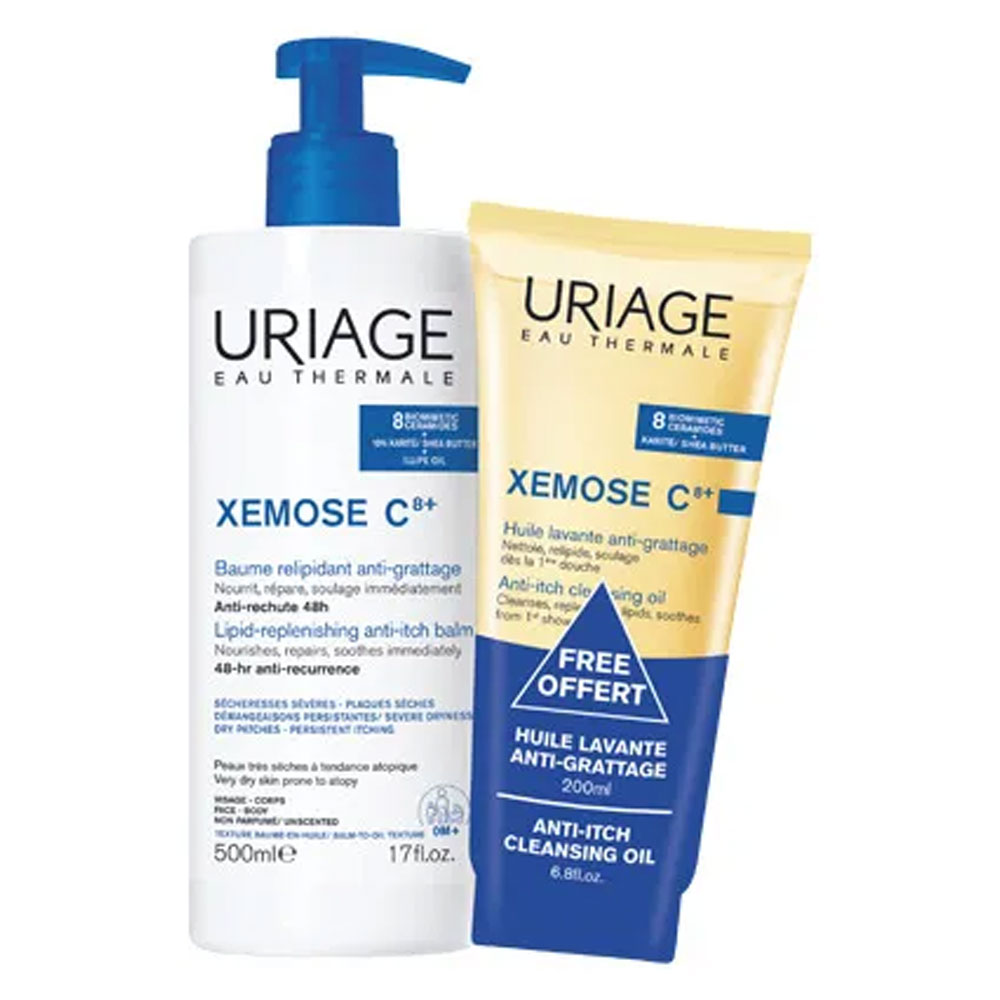 Uriage Xémose C8+ Balsamo relipidante anti-grattamento + olio detergente 200 ml per pelli atopiche con secchezza severa