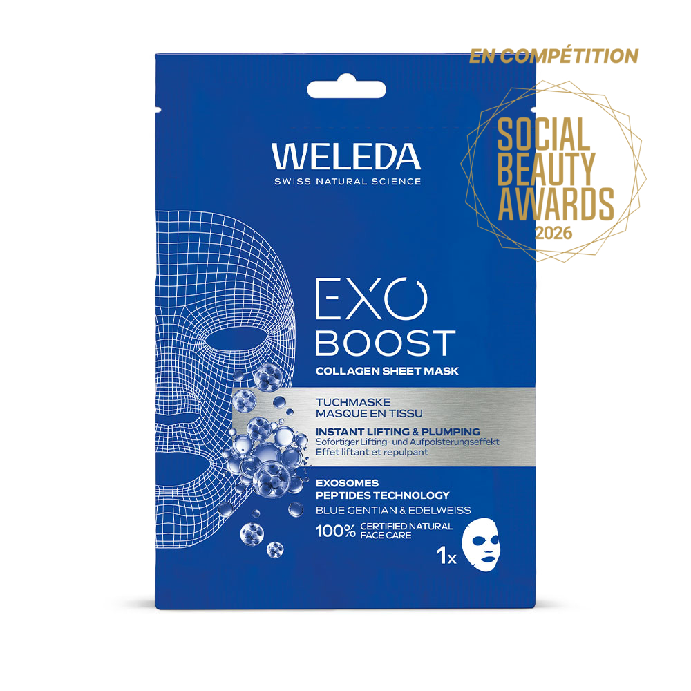 Weleda Exo Boost Maschera viso in tessuto al collagene con genziana blu e stella alpina 20 ml