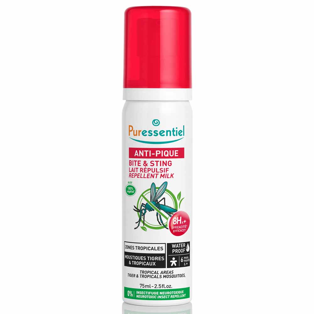 Puressentiel SOS Insetti Latte repellente per zone tropicali zanzare tigri e tropicali da 6 mesi 75ml