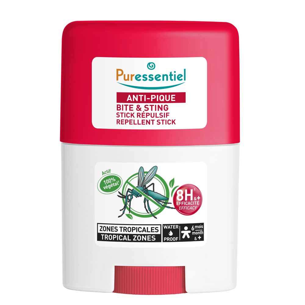 Puressentiel SOS Insetti Stick repellente per zone tropicali zanzare tigri e tropicali da 6 mesi 20ml