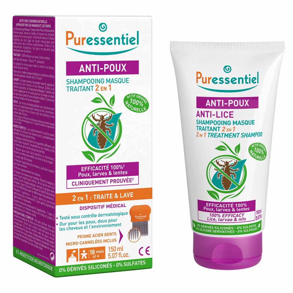 Puressentiel Anti-pidocchi Shampoo maschera trattante 2in1 con pettine 150 ml